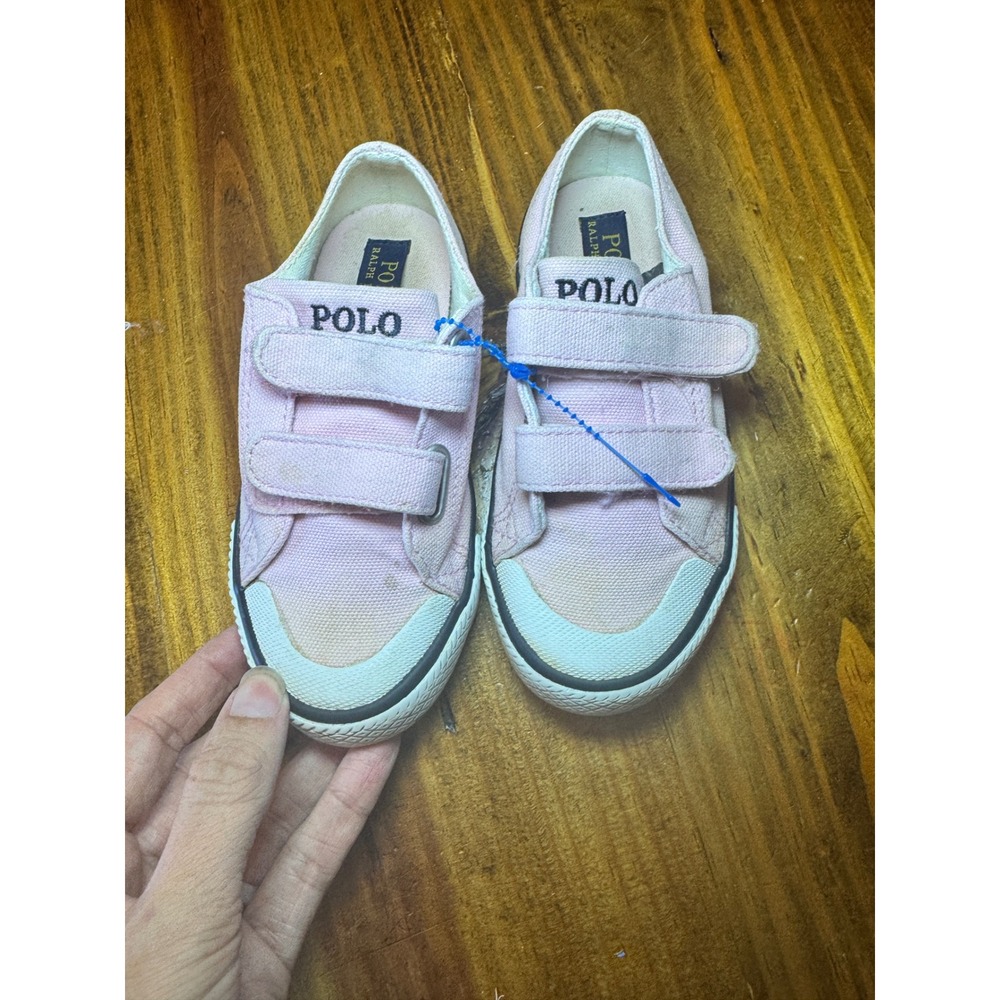 Polo Ralph Lauren Kids Pink Canvas‎ Velcro Sneakers Shoes Size 10 Toddler